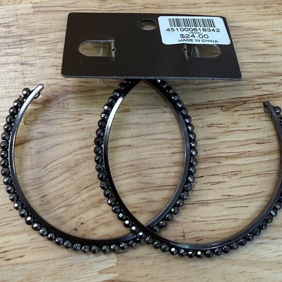 Chicos Black Beaded Hoop Earrings With Stud Closure - Picture 4 of 4